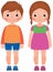 Children little boy and girl friends or brother and sister in full length on a white background