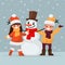 Children make a snowman. Vector illustration