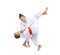 Children make the throws of judo in judogi