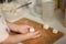 Children making a cottage cheese balls Russian syrniki in the home kitchen