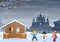 Children making snowman in snowy landscape