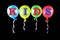 Children of man in childhood - the letters of the alphabet on colorful latex balloons. The colors are green, yellow, red, blue,