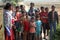 Children after Mass stand in front of the church in Baidyapur, India