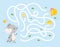Children maze game mouse find cheese. Rat choose right way. Kids paper play location, exciting adventure cartoon rat