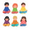 Children meditation. Group of little girls and boys sitting in lotuse pose and maditating
