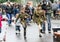 Children with military uniform put on. Celebration of the Victory Day in the Moscow park. State holidays of Russia.