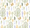 Children is modern Scandi pattern with forest and squirrels on a white background
