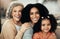 Children, mother and grandmother with the portrait of a black family bonding together in their home. Kids, love or