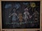 Children multicolored chalk drawing on blackboard