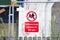 Children must not play on scaffolding at construction building site safety sign