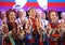 Children in national costumes applauding celebrating Day of Constitution. Kyiv, Ukraine