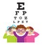 Children on optometry test.