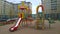 Children outdoor playground in a new residential area. Nobody. Comfortable safe urban environment. City living. Stay at home