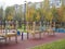 Children outdoor playground in a new residential area. Nobody. Comfortable safe urban environment. City living. Stay at home