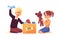 Children packing old toys into box, flat cartoon vector illustration isolated.