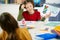 Children painting in art class at elementary school