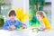 Children painting Easter crafts