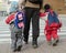 Children a parent crossing road