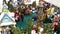 Children and parents wait in line for taking picture with Santa Claus.