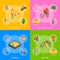 Children Park Concept Banner Set 3d Isometric View. Vector