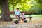 Children in the park with a German Shepherd