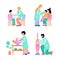 Children at pediatrician office - cartoon doctor doing health examination