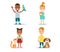 Children pets flat character set. Kids anim