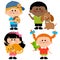 Children and pets. Vector illustration