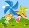 Children and pinwheel