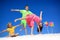 Children with pinwheels on beach