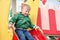 Children play on the playground. early spring