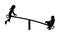 Children play on seesaw silhouette. Rocking chair climbing teeter vector. Happy kids fun in entertainment park. Girls after school