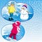 Children play snowballs on the street. Snowman. The children in the cartoon style. Winter games. vector illustration.