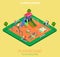 Children playground flat vector 3d isometric sandpit swing slide