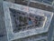 Children playground in the inner cortyard of residential multi-storey building. Aerial view