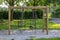 Children playground wooden climbing frame with climbing rope equipment