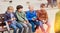 Children playing with ball on bench