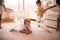 Children playing in bedroom. Focus is on little boy.