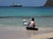 Children playing in the caribbean sea