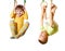 Children playing and exercising on gymnastic rings