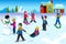 Children Playing Outside During Winter Illustration