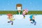 Children playing Snowball fight illustration