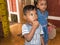 Children playing with toys balloon on the floor of the children`s room. Kindergarten educational games in India