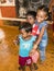 Children playing with toys balloon on the floor of the children`s room. Kindergarten educational games in India