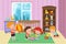 Children playing with toys in playroom of kindergarten vector illustration