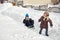 Children playing winter games
