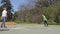 Children plays football in park