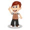 Children pointing his hand wearing brown short sleeve sweater and black trousers cartoon