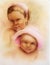 Children portrait, two sweet adorable children, colorful paintin