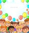 Children portraits and balloons banner with place for your text